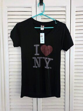 I heart - love NY rhinestone short sleeve shirt women's v neck shirt - brand new
